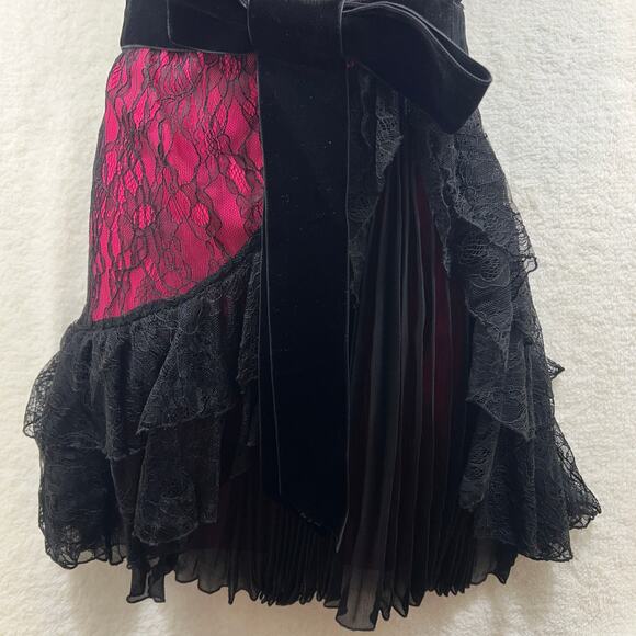 Alice + Olivia Pink Black Lace Bustier Corset Ruffle Belted Mini Dress Sz 6 NWT - Picture 5 of 16